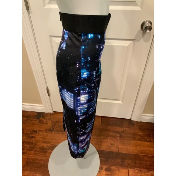 Milly Black, Blue & Purple City Lights Long Midi Skirt, Size 0 - Picture 3 of 7
